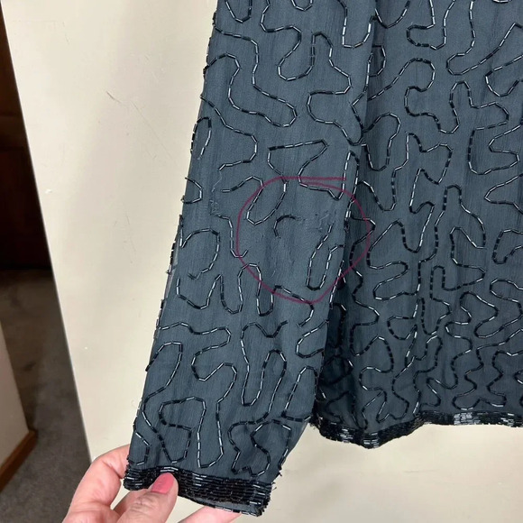 Adrianna Papell Evening Black‎ Silk Beaded Jacket M Sequins Formal Event Holiday - Picture 14 of 16